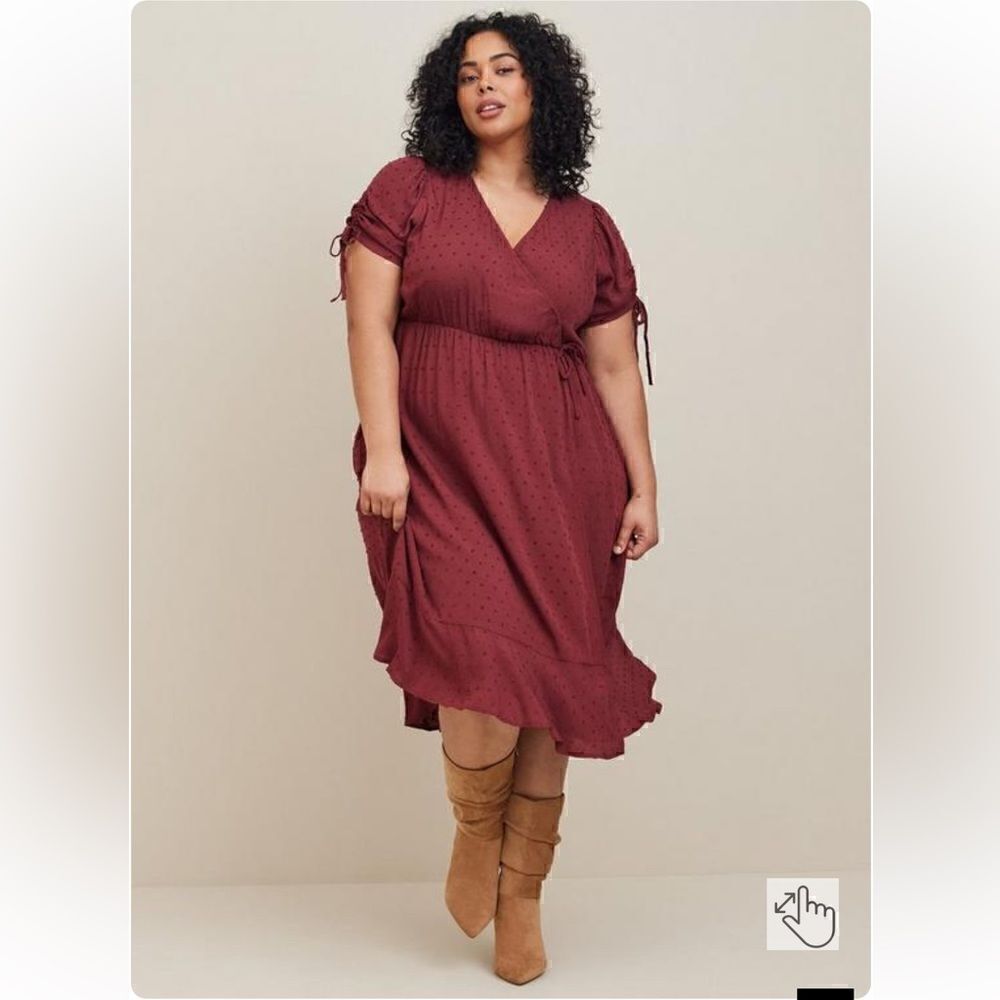 NEW TORRID Women's Midi Swiss Linen Wrap Surplice Dress size M/L